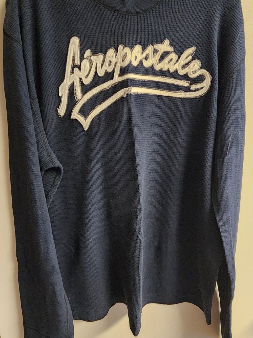 Aeropostale Men's Navy Blue Waffle-Knit Sweater